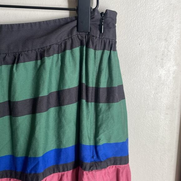 STAUD Sea Tiered Striped Stretch cotton Midi Skirt Multi Formentera Stripe - Picture 5 of 16